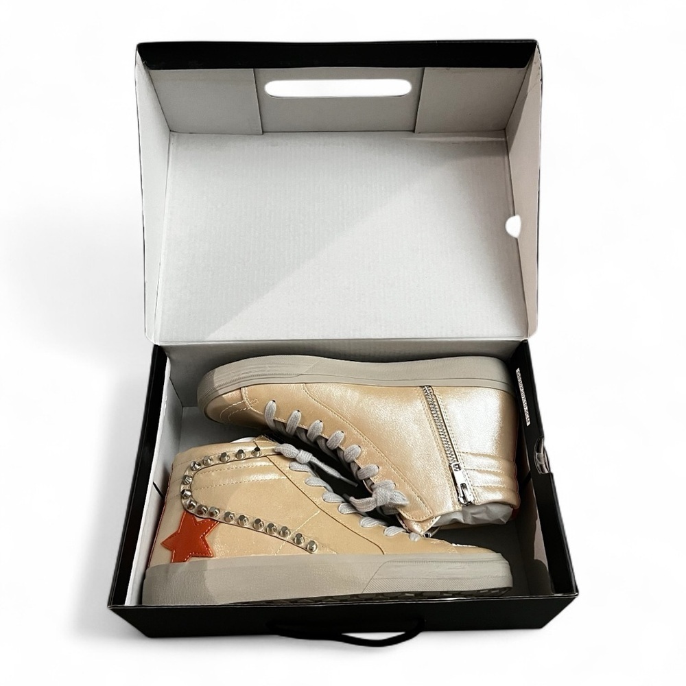 Shushop High Top Metallic Sneakers Women’s 7.5 Studded Retro Rock Punk Grunge - Picture 8 of 9